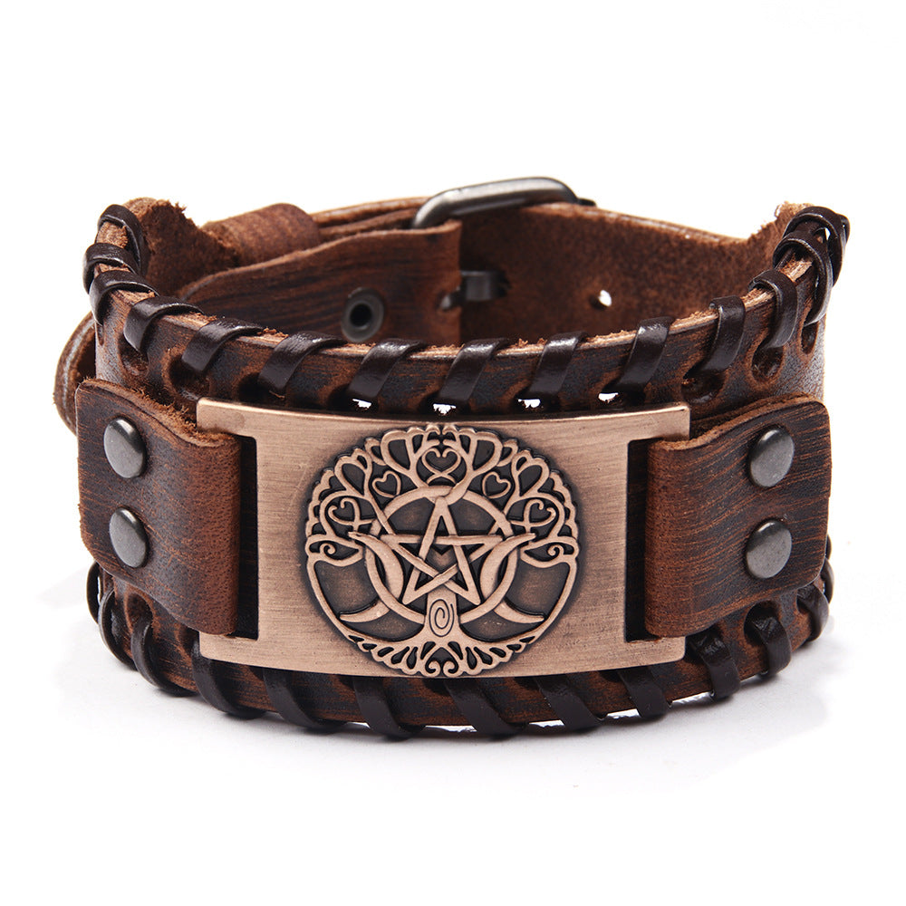 New Foreign Trade European and American Rivet Chain Punk Jewelry Cowhide Bracelet Women's Round Hole Middle Zipper Wide Leather Jewelry