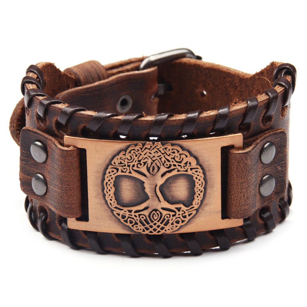 New Foreign Trade European and American Rivet Chain Punk Jewelry Cowhide Bracelet Women's Round Hole Middle Zipper Wide Leather Jewelry