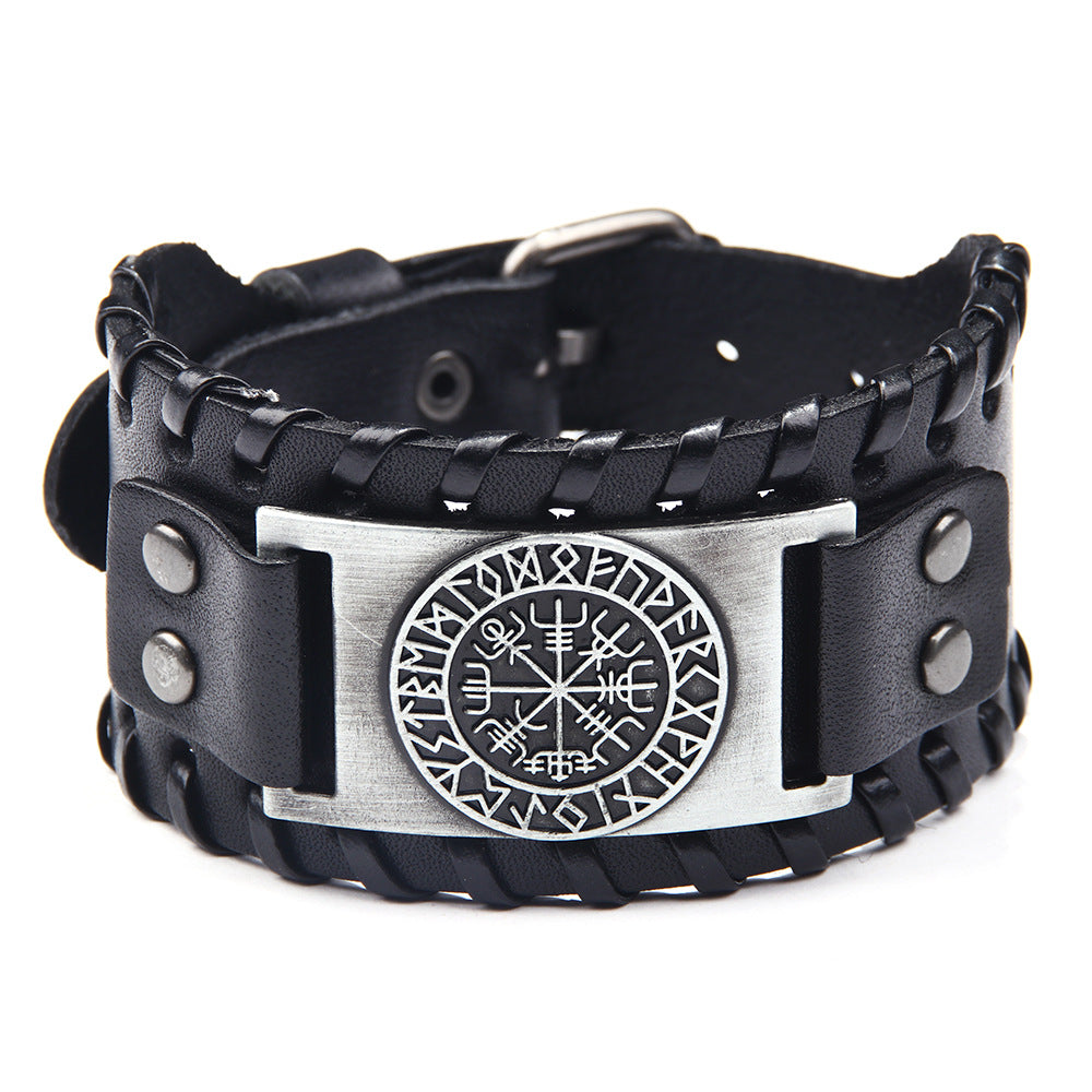 New Foreign Trade European and American Rivet Chain Punk Jewelry Cowhide Bracelet Women's Round Hole Middle Zipper Wide Leather Jewelry