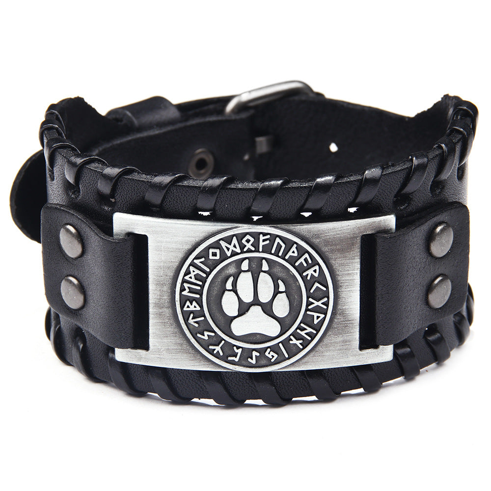 New Foreign Trade European and American Rivet Chain Punk Jewelry Cowhide Bracelet Women's Round Hole Middle Zipper Wide Leather Jewelry