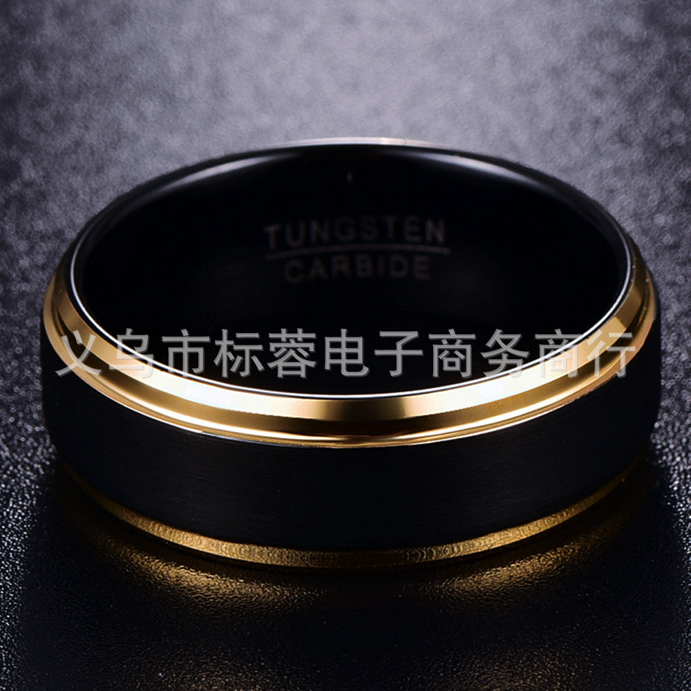 Vacuum plating black gold side tungsten steel ring men's ring jewelry in stock supply a generation of hair