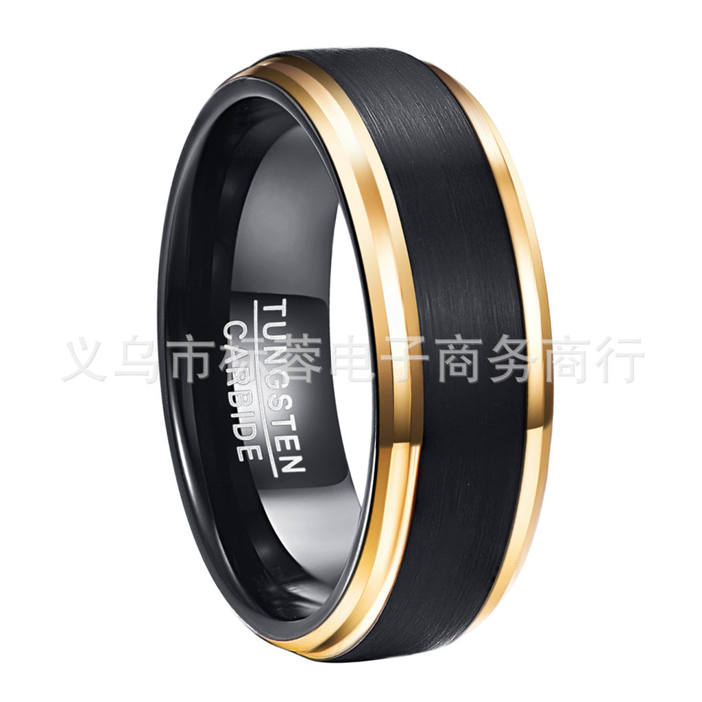 Vacuum plating black gold side tungsten steel ring men's ring jewelry in stock supply a generation of hair