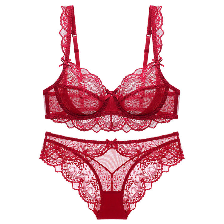 Ultra-Thin Sponge-Free Transparent Bra with Big Breasts and Small Lace Bra for Women Sexy Underwear Bra Set