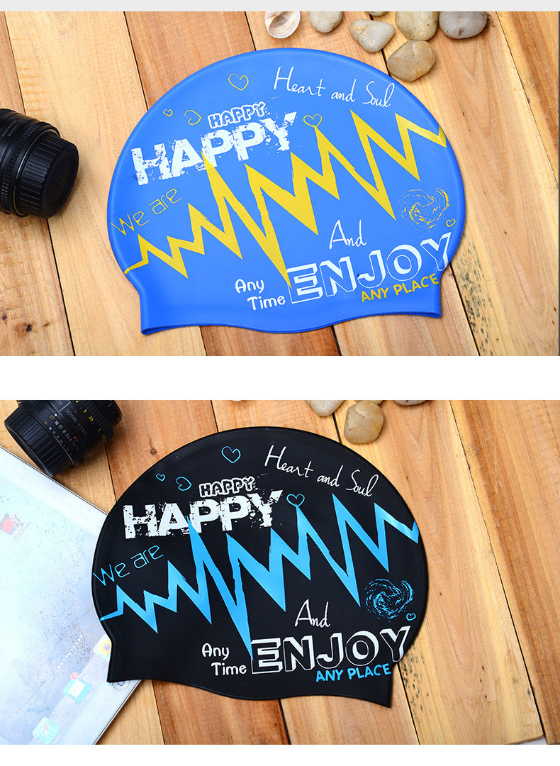 Adult silicone swimming cap waterproof unisex swimming fashion graffiti ear protection swimming cap in stock wholesale sporting goods