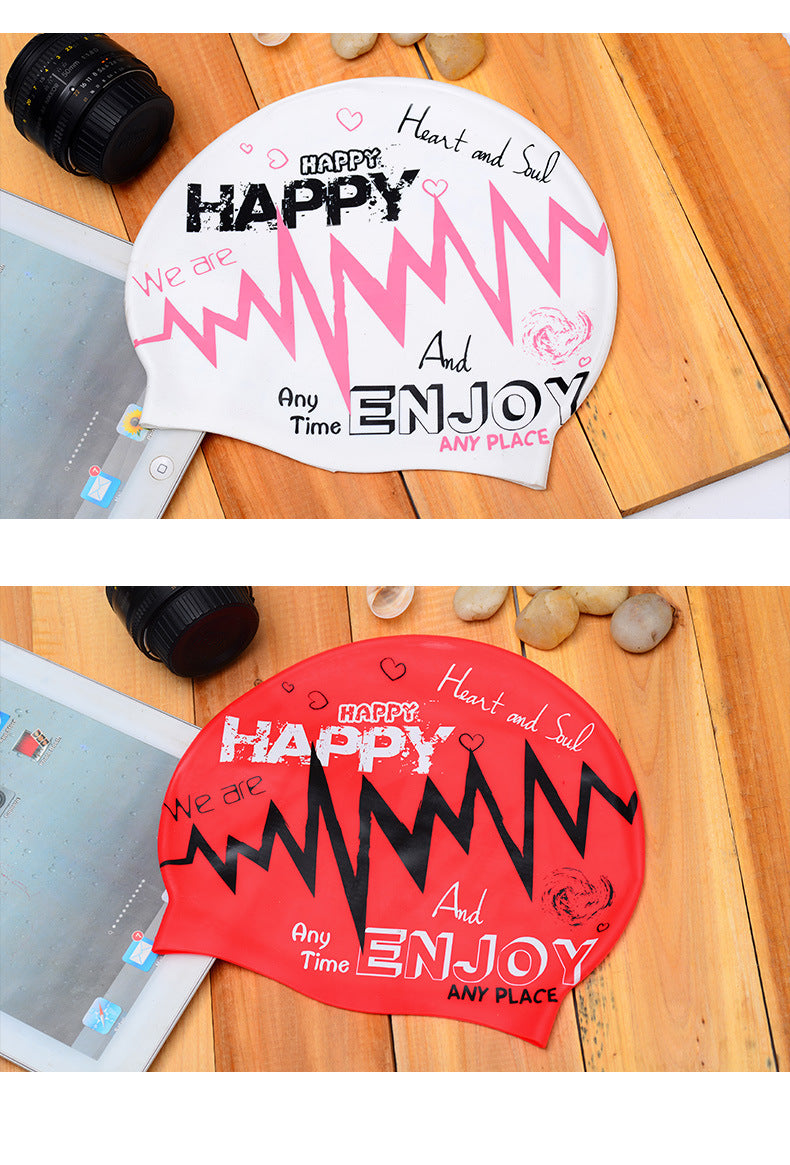 Adult silicone swimming cap waterproof unisex swimming fashion graffiti ear protection swimming cap in stock wholesale sporting goods
