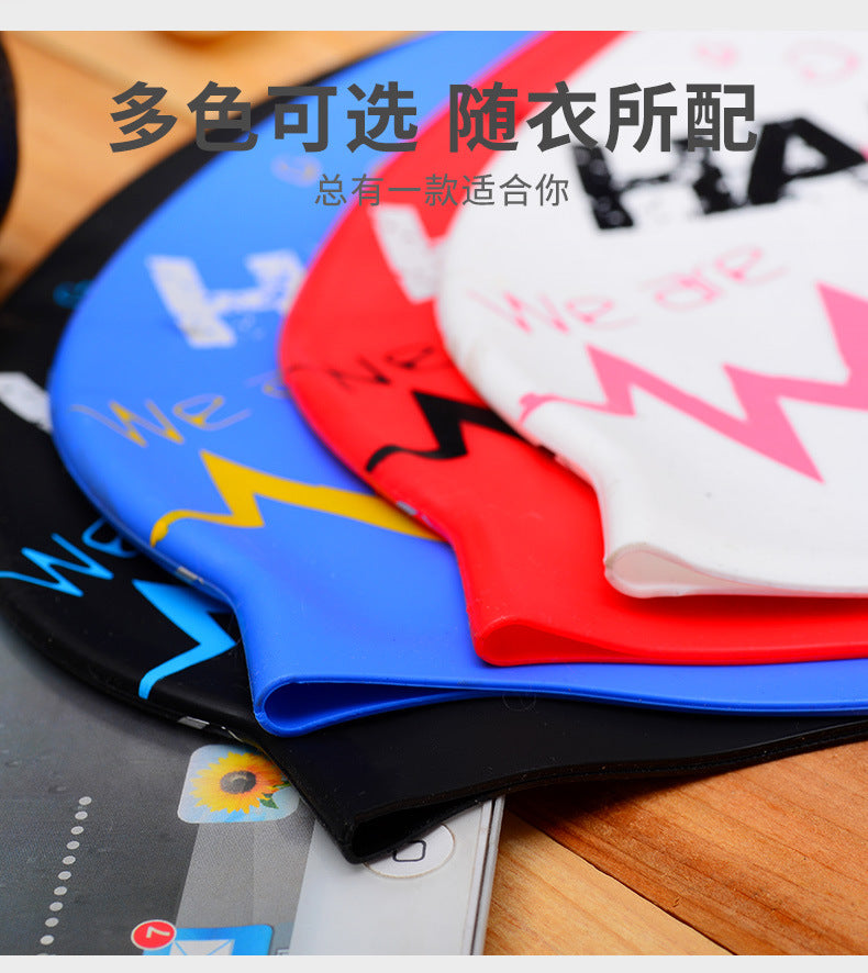 Adult silicone swimming cap waterproof unisex swimming fashion graffiti ear protection swimming cap in stock wholesale sporting goods