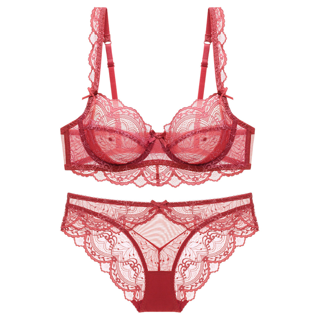 Ultra-Thin Sponge-Free Transparent Bra with Big Breasts and Small Lace Bra for Women Sexy Underwear Bra Set