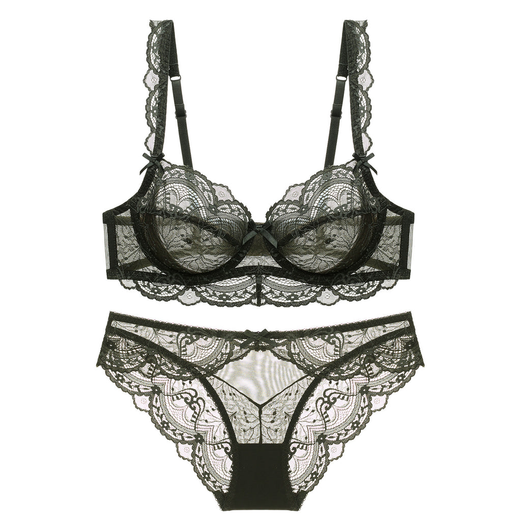 Ultra-Thin Sponge-Free Transparent Bra with Big Breasts and Small Lace Bra for Women Sexy Underwear Bra Set