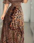 European and American dress off-shoulder wrapped chest butterfly printed waist large pendulum evening dress lotus leaf sleeve Amazon dress wholesale