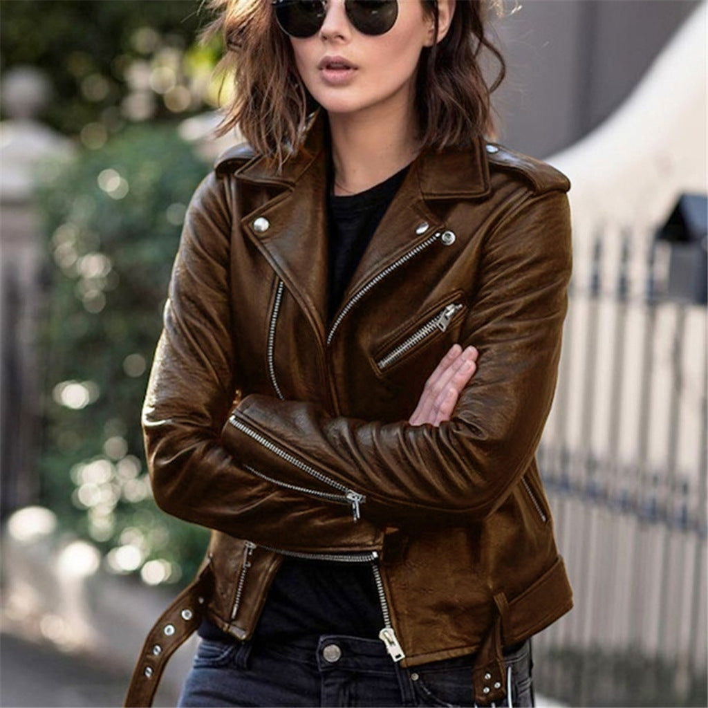 Women's Leather Jacket 2025 New Autumn Short Spring Korean Version Pu Motorcycle Jacket Slim Fit Winter Leather Jacket