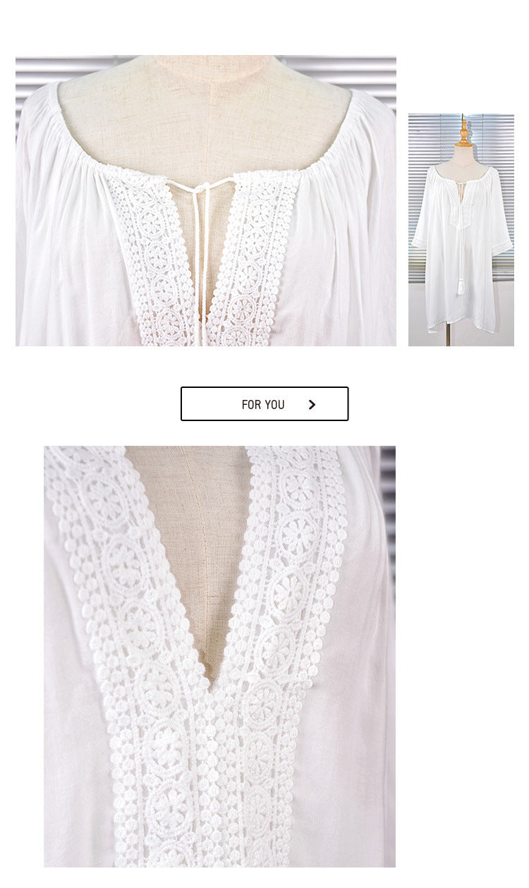 European and American new style cotton lace plus size loose bikini swimsuit outer blouse beach sun protection coverall women's holiday wear