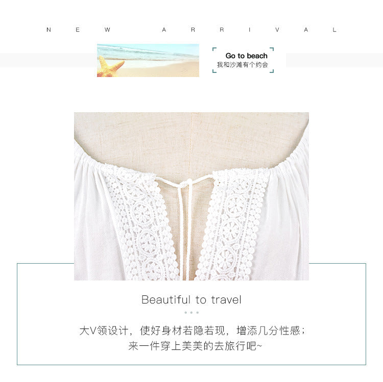 European and American new style cotton lace plus size loose bikini swimsuit outer blouse beach sun protection coverall women's holiday wear