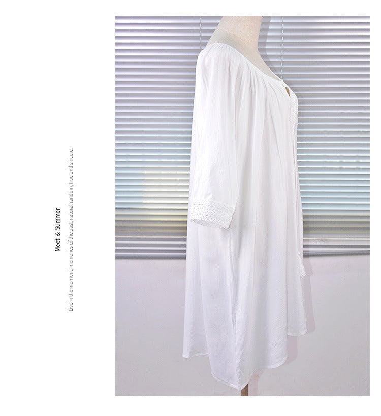 European and American new style cotton lace plus size loose bikini swimsuit outer blouse beach sun protection coverall women's holiday wear
