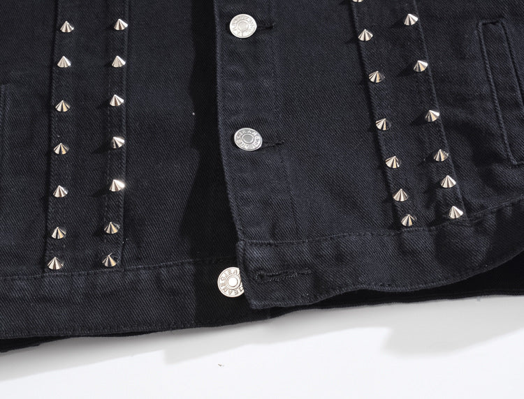 Trendy men's spring/summer autumn black Denim vest trendy cool rivet plus size vest Korean style personalized vest waistcoat