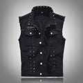 Trendy men's spring/summer autumn black Denim vest trendy cool rivet plus size vest Korean style personalized vest waistcoat