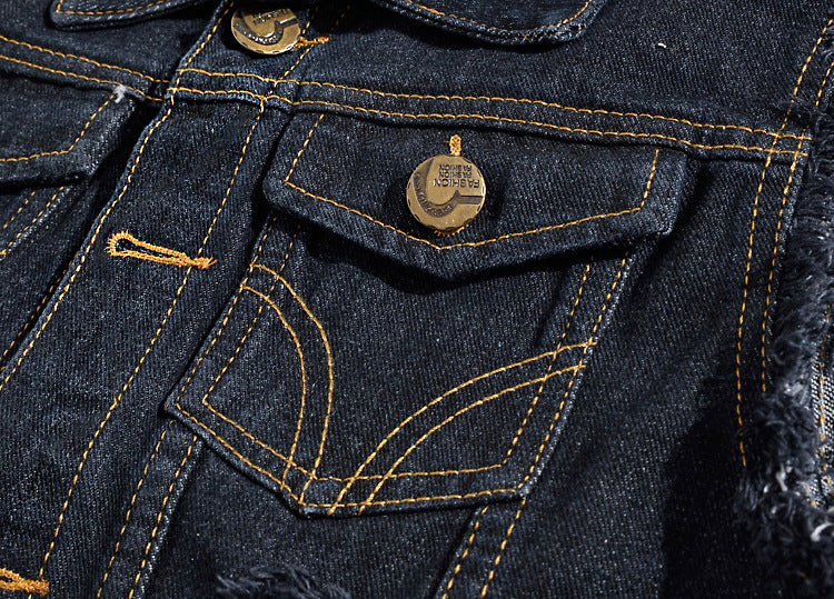 Men's Large Size Black Denim Vest Foreign Trade Men's Vest Vest Ripped Vest Men's Korean Version