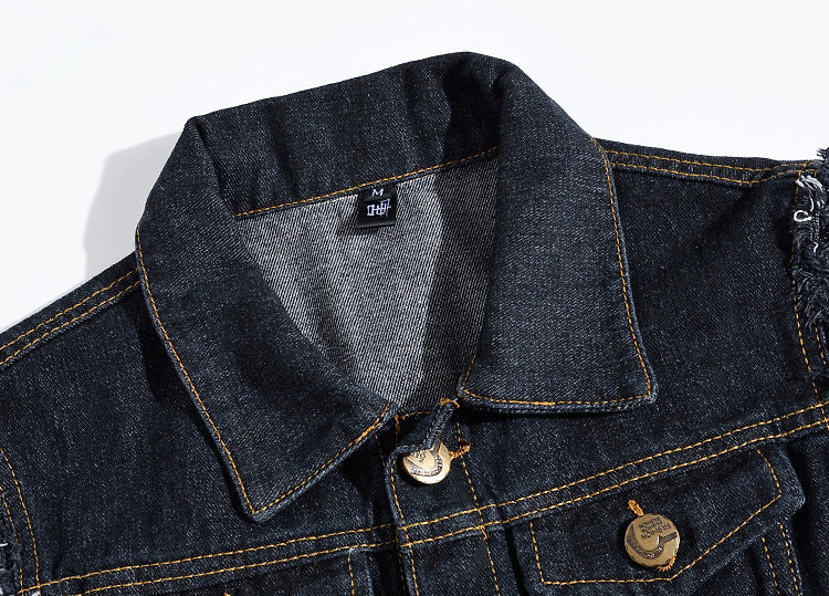 Men's Large Size Black Denim Vest Foreign Trade Men's Vest Vest Ripped Vest Men's Korean Version