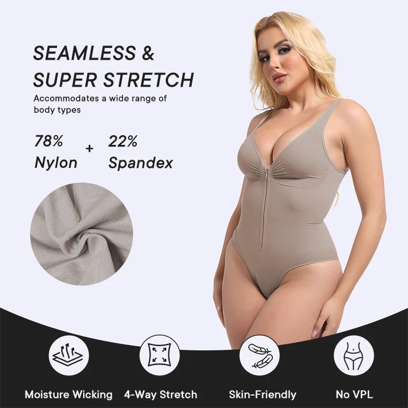 Gaine Gainante Femme Bodysuit – Respirant, Ventre Plat, Fermeture Éclair