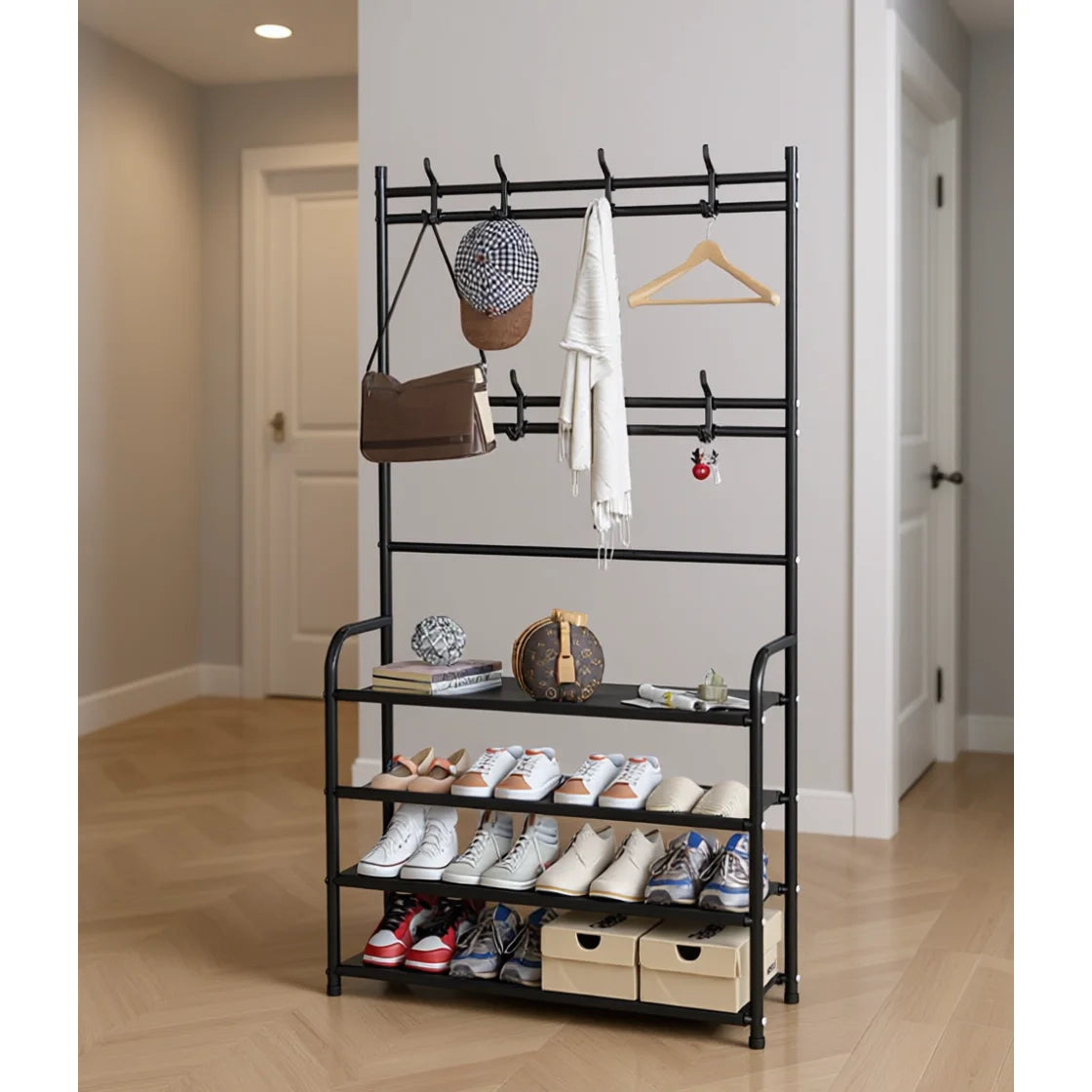 Premium 4-Layer Stainless Steel Floor-Standing Coat Rack and Shoe Rack Coat Stand with Premium Features