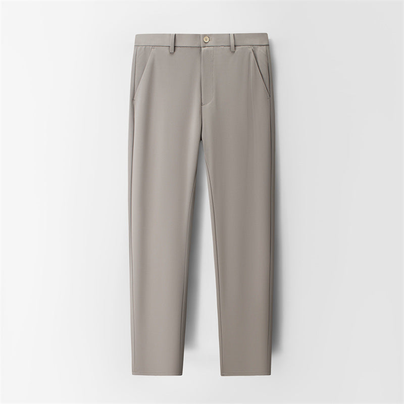 Men's Casual Pants with Mulberry Silk, Ice-Feel Business Commuter Trousers, Summer New High-End Wrinkle-Free Straight-Leg Pants
