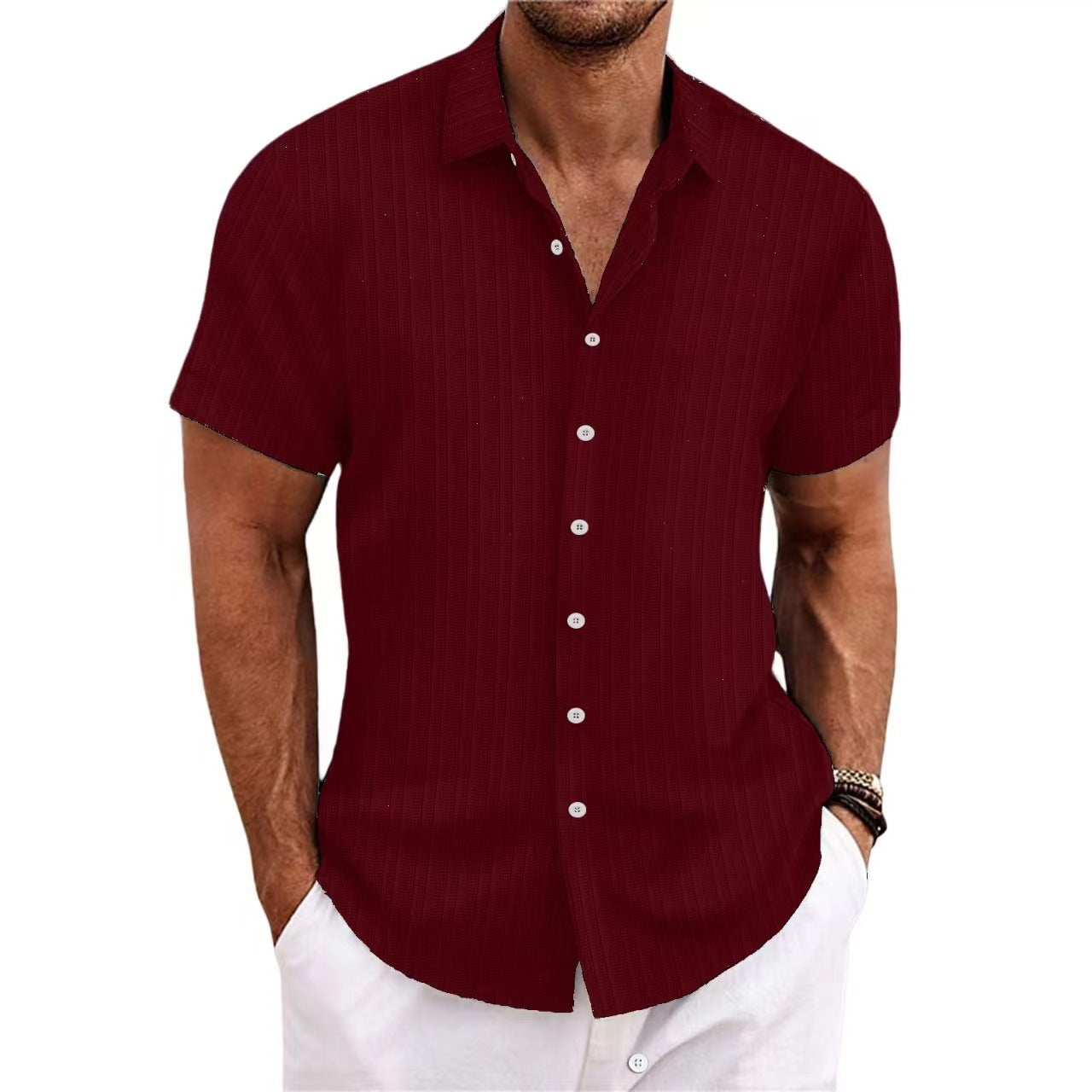 Chemise Homme Lin Rayée Manches Courtes – Style Britannique, Respirante, Été