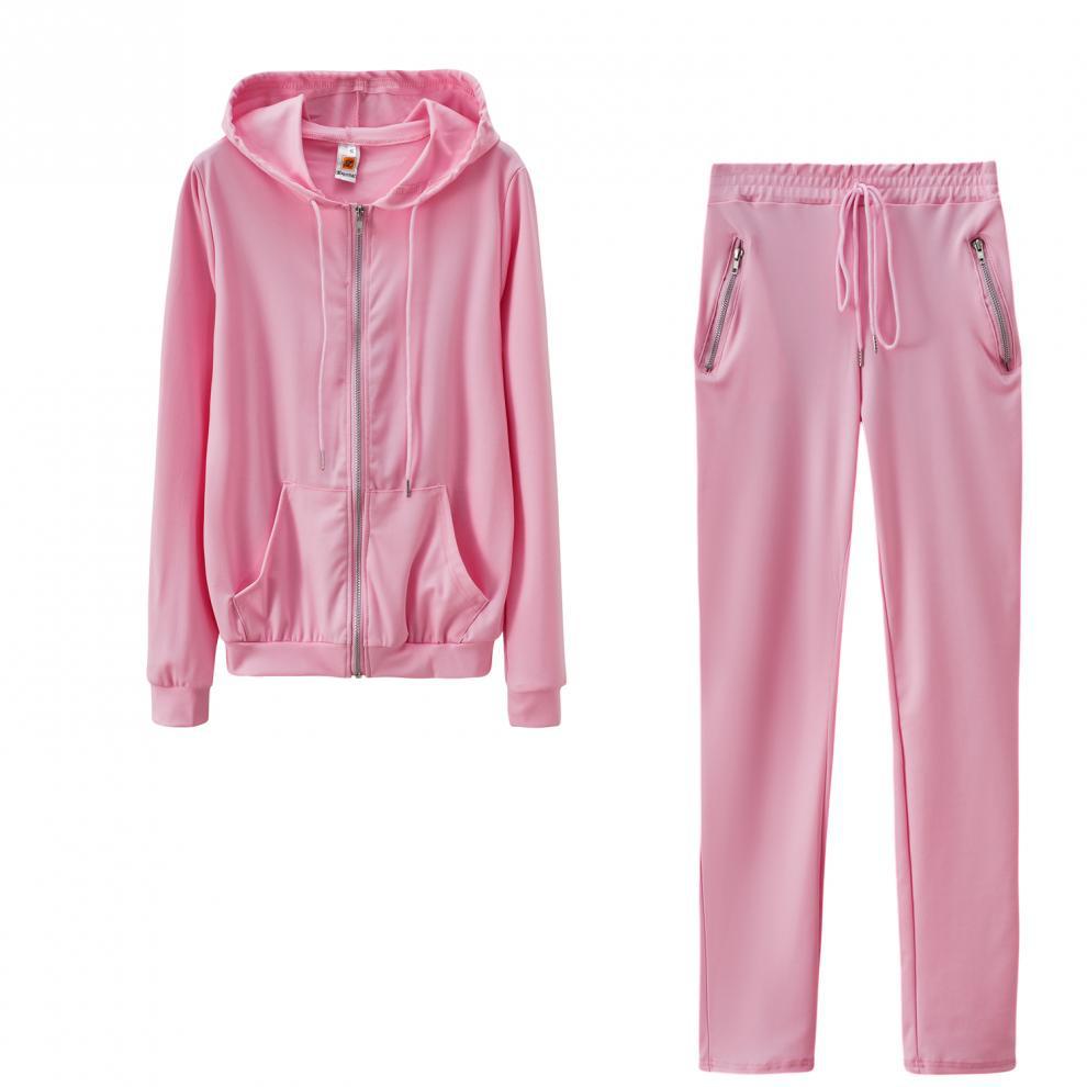 2024 cross-border autumn and winter European and American women's fashion sports leisure solid color suit personality zipper pocket two-piece set