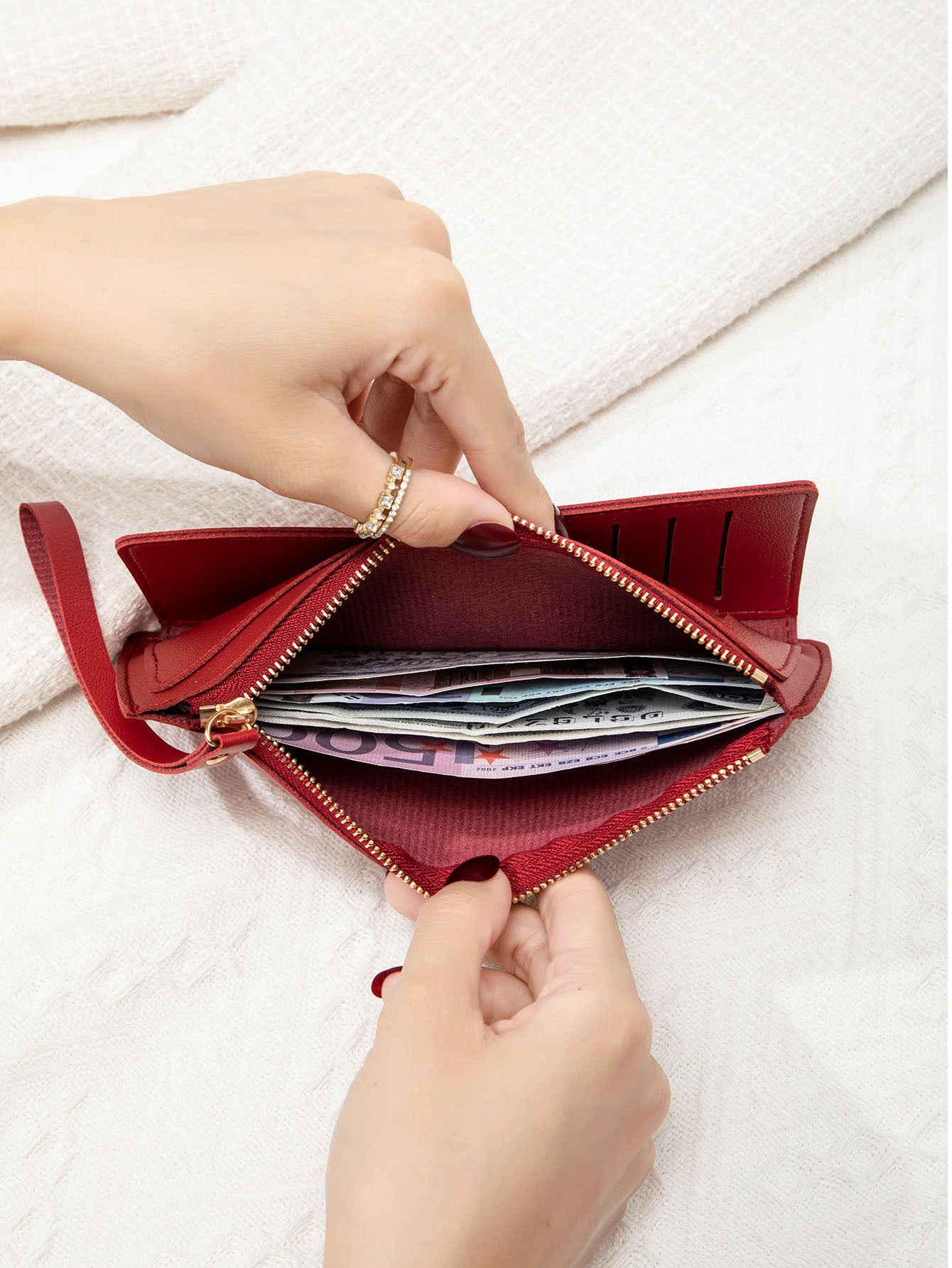 New Multifunctional Ultra-thin Women's Long Wallet Fashionable Folding Zipper Buckle Clutch Solid Color Portable Coin Purse