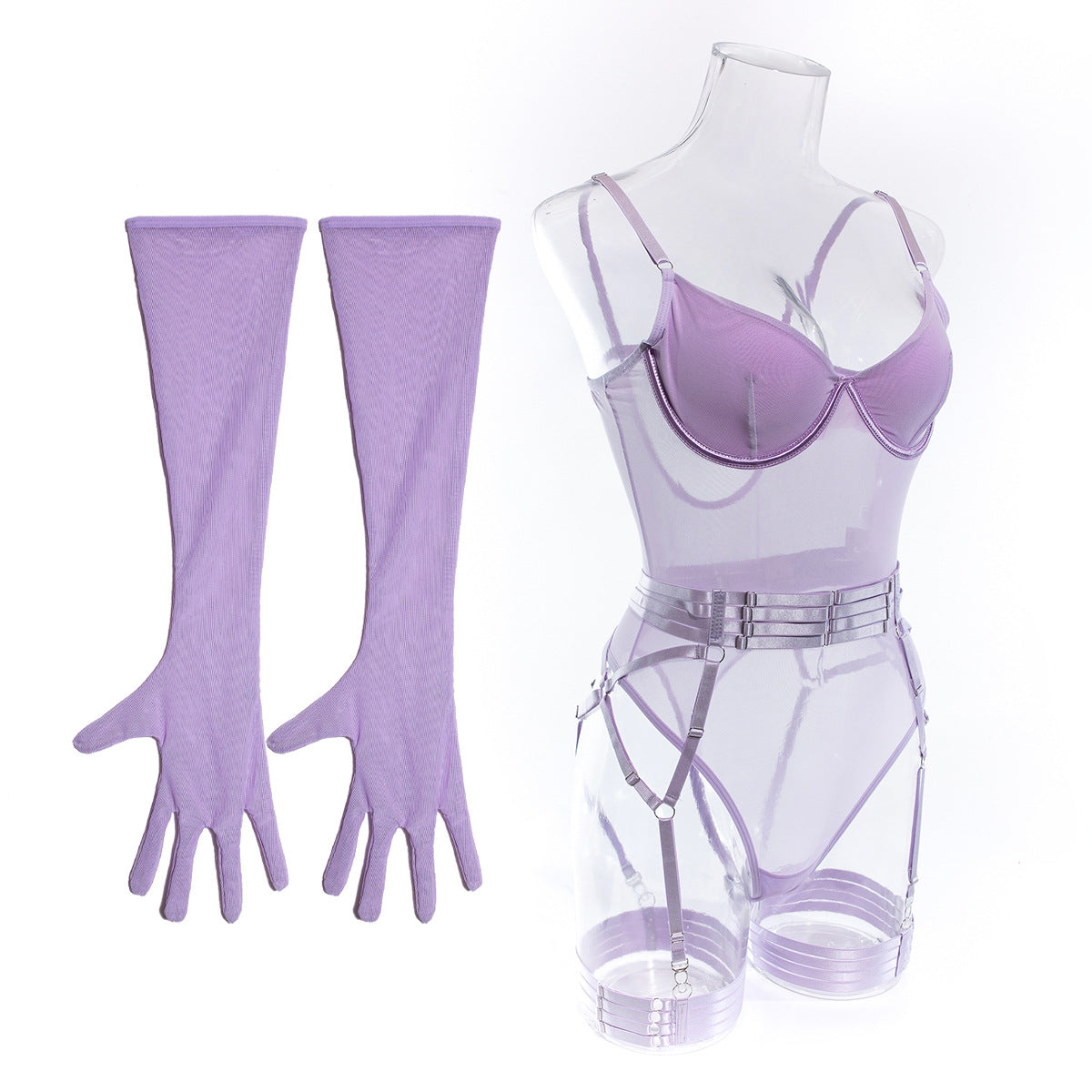 Lingerie Sexy Trois Pièces Dentelle avec Gants – Bralette, Culotte & Gants