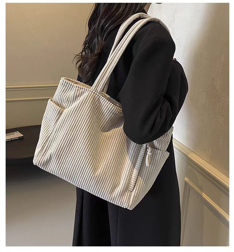 Sac Cabas Velours Côtelé Femme Grande Capacité – Tote Bag Casual Tendance