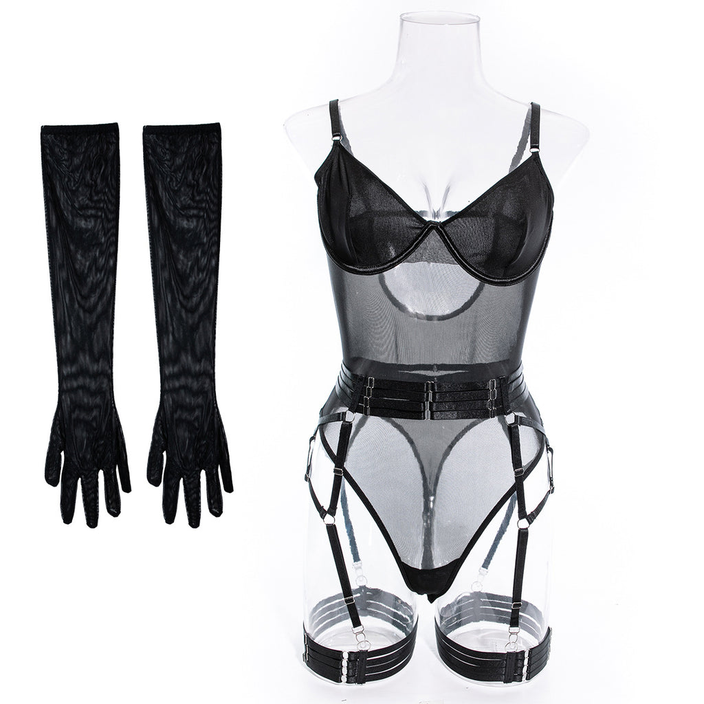 Lingerie Sexy Trois Pièces Dentelle avec Gants – Bralette, Culotte & Gants