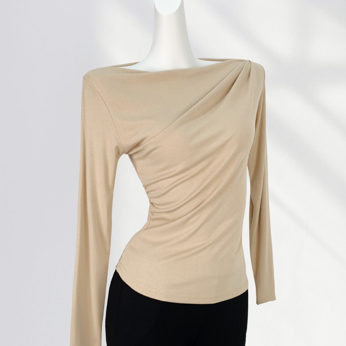 T-Shirt Femme Épaules Dénudées Manches Longues – Modal Doux, Coupe Ample