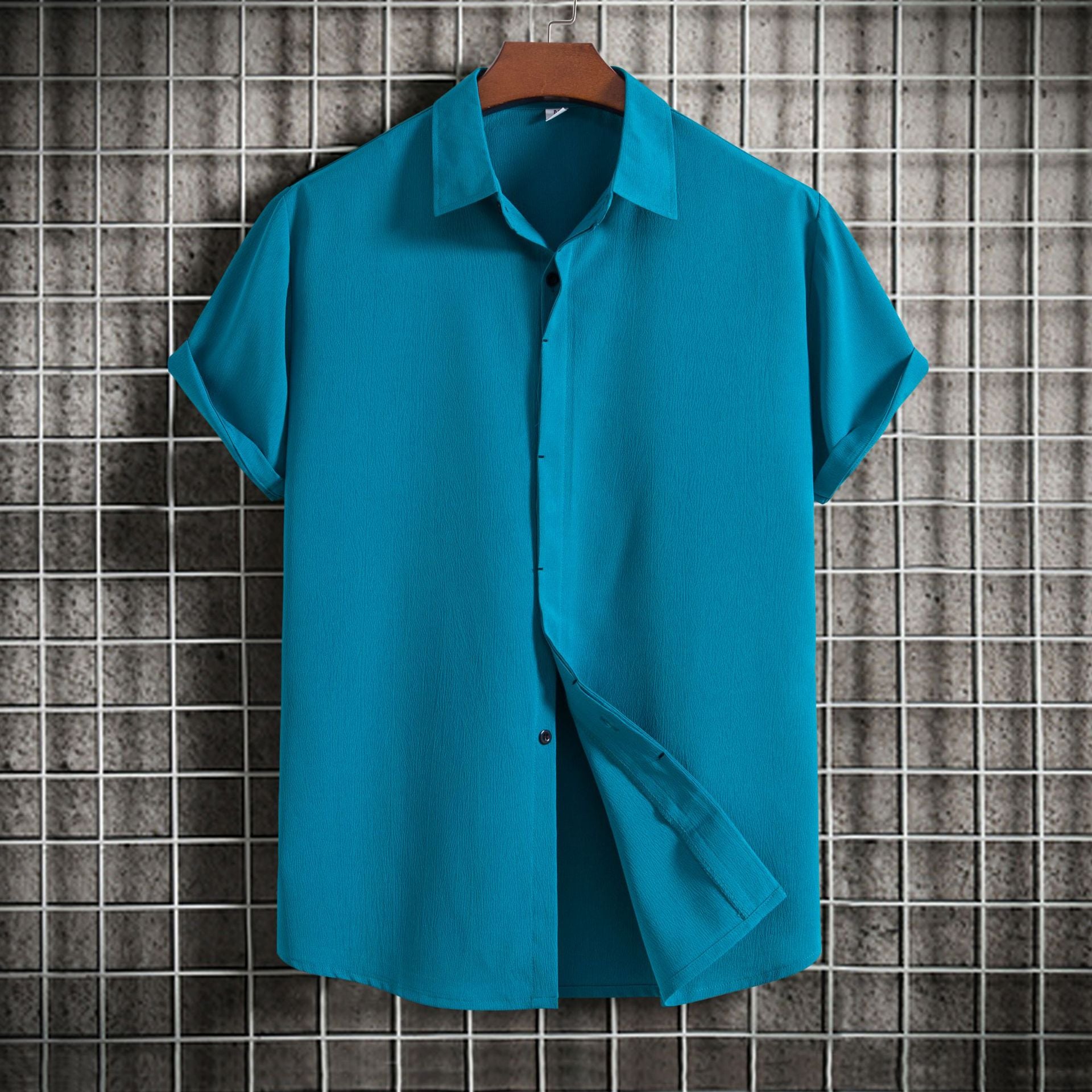 Chemise Homme Manches Courtes Couleur Unie – Casual, Respirante, Été 2025