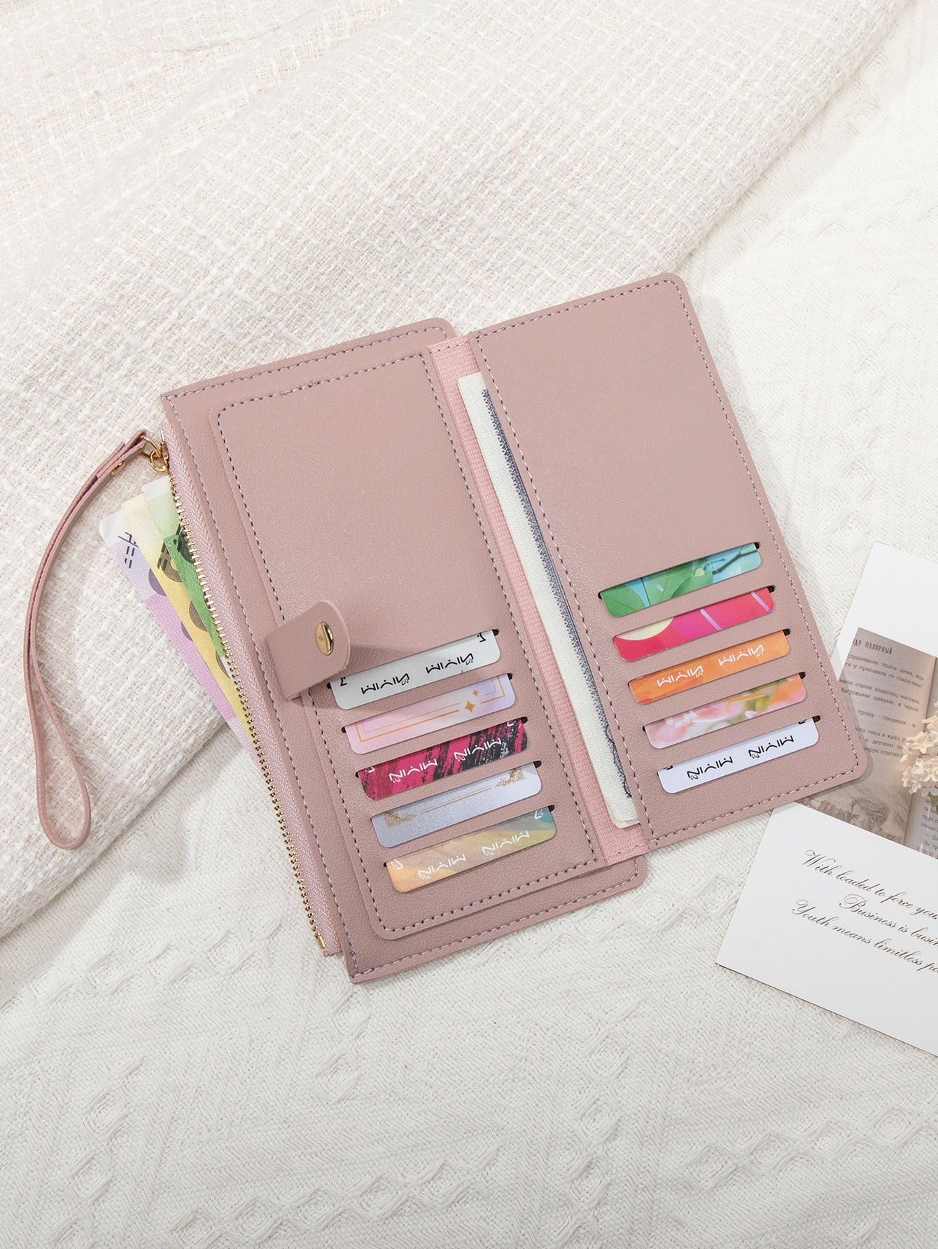 New Multifunctional Ultra-thin Women's Long Wallet Fashionable Folding Zipper Buckle Clutch Solid Color Portable Coin Purse