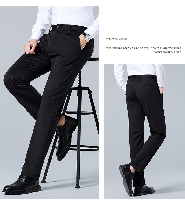 Men's Casual Pants with Mulberry Silk, Ice-Feel Business Commuter Trousers, Summer New High-End Wrinkle-Free Straight-Leg Pants