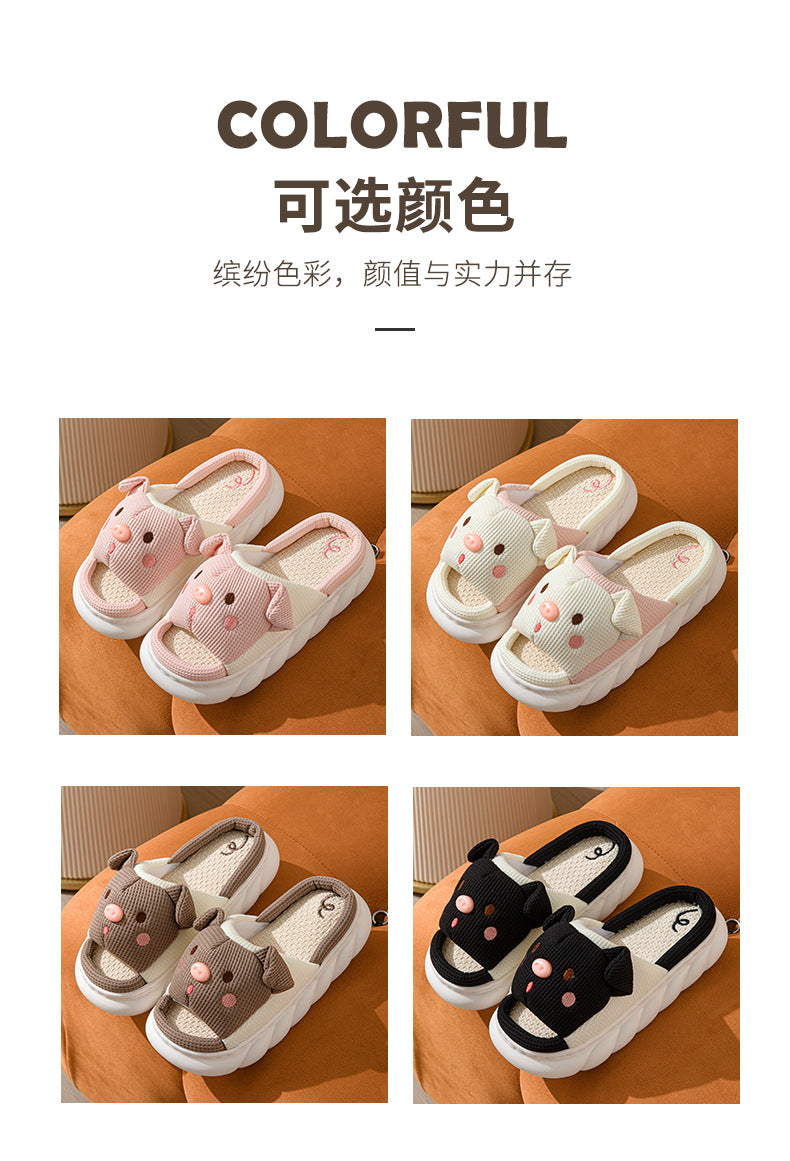 Cross-border Foreign Trade Tail Pig Cute Men and Women Couple Universal Open Toe Linen Cotton Linen Slippers