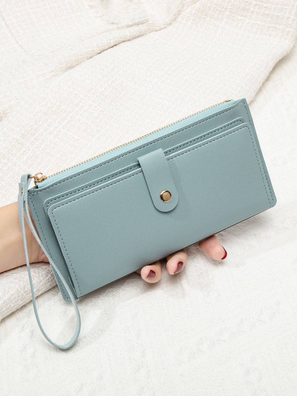 New Multifunctional Ultra-thin Women's Long Wallet Fashionable Folding Zipper Buckle Clutch Solid Color Portable Coin Purse