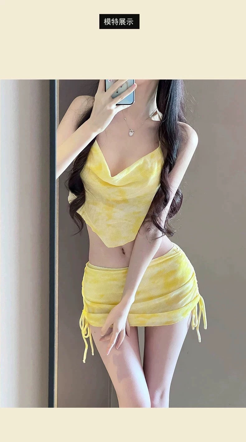 Swimsuit 2025 New Sexy Skirt Bikini Split Three-piece Blouse Slimming Holiday Beach Spa