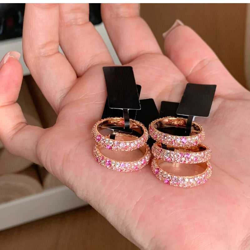 Bague Femme Diamant Rose Dégradé – Style Français Luxe, Anneau Ouvert