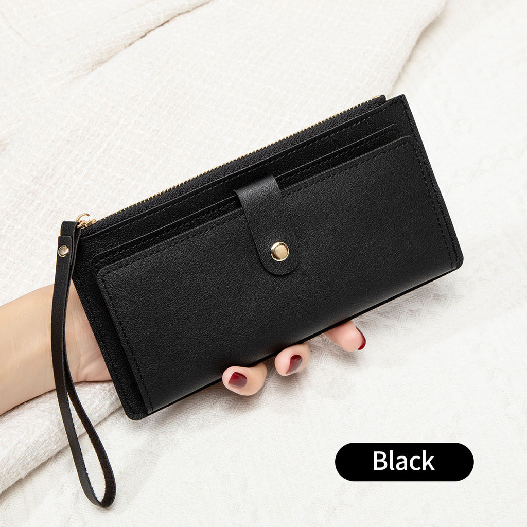 New Multifunctional Ultra-thin Women's Long Wallet Fashionable Folding Zipper Buckle Clutch Solid Color Portable Coin Purse