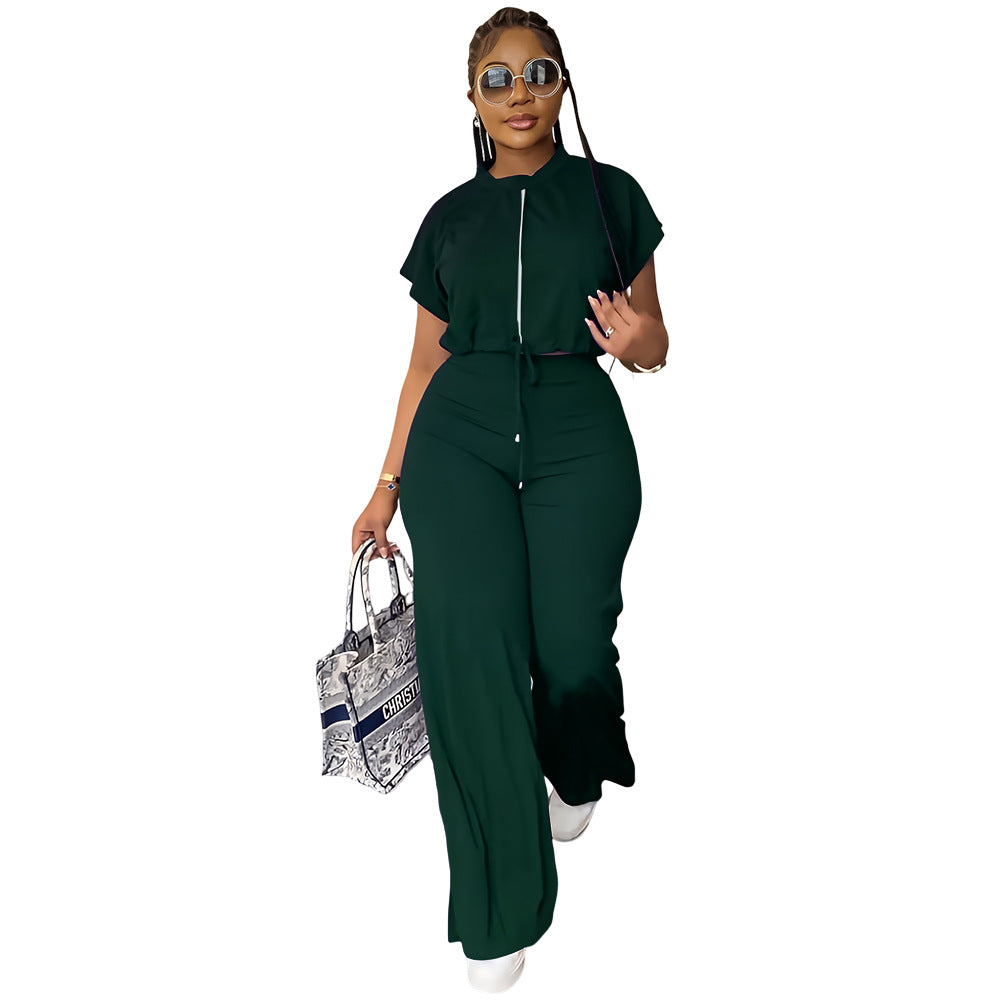 Ensemble Deux Pièces Femme – Top Cordon & Pantalon Taille Haute Fendu, Été