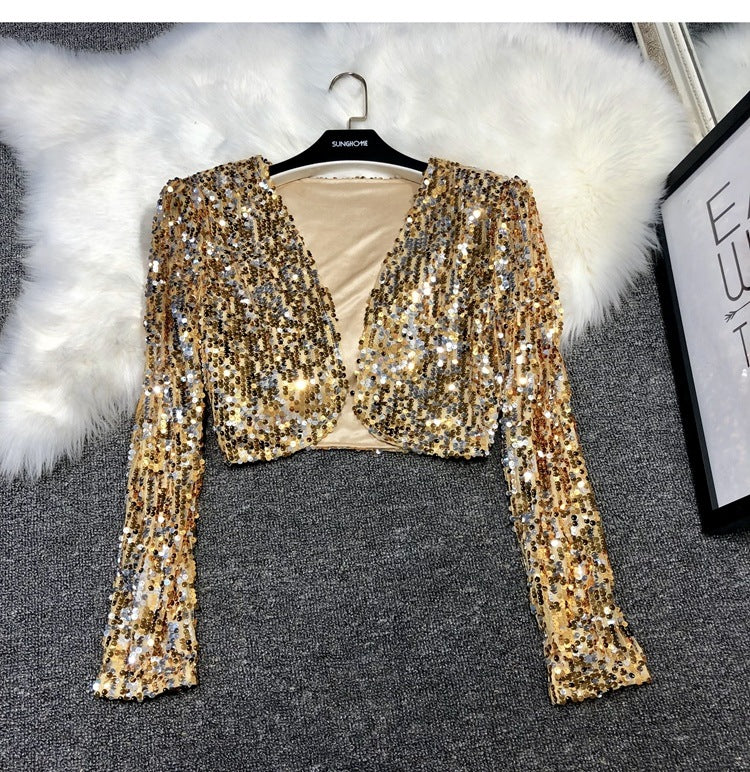 European Station All-match Short Edition Sequins Small Suit BINGBING Beaded Waistcoat Jazz Performance Suit