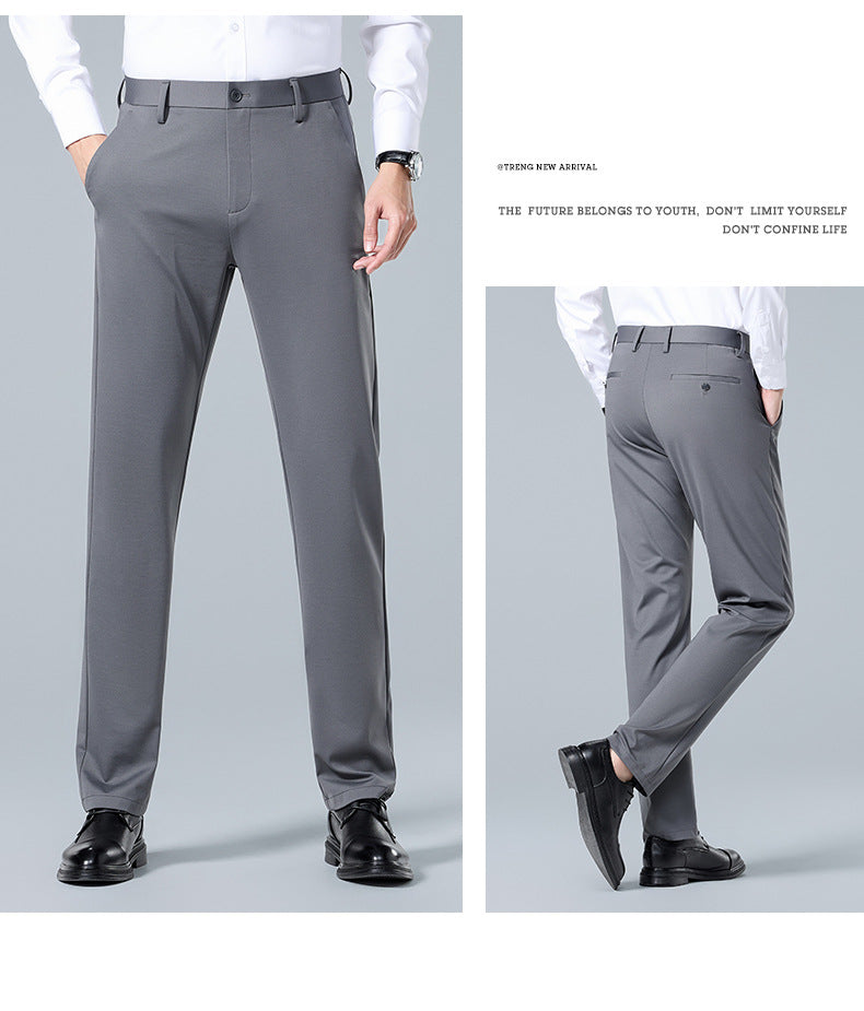 Men's Casual Pants with Mulberry Silk, Ice-Feel Business Commuter Trousers, Summer New High-End Wrinkle-Free Straight-Leg Pants