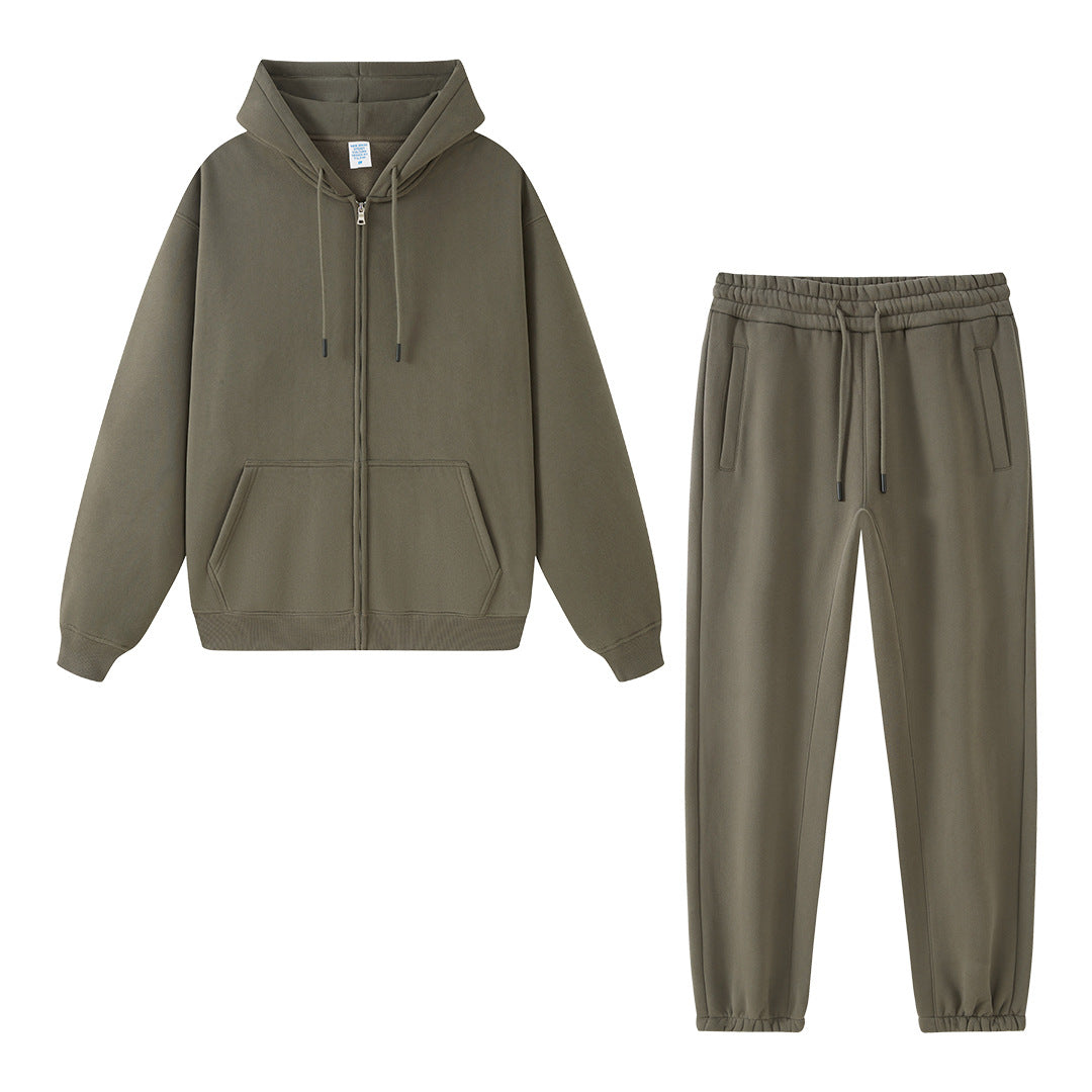 Ensemble Jogging Sweat Zippé Capuche Couleur Unie – Homme & Femme, Casual Sport