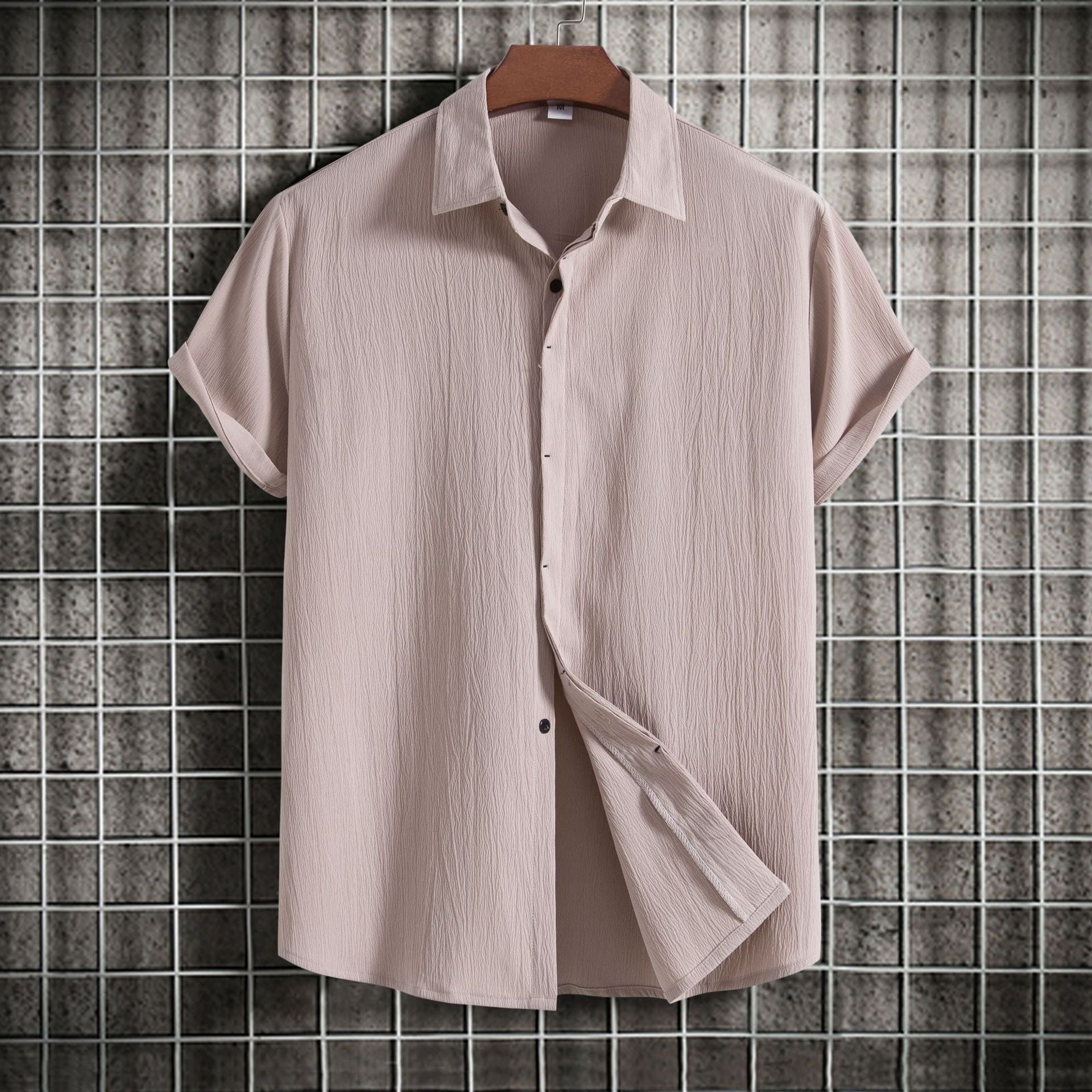 Chemise Homme Manches Courtes Couleur Unie – Casual, Respirante, Été 2025