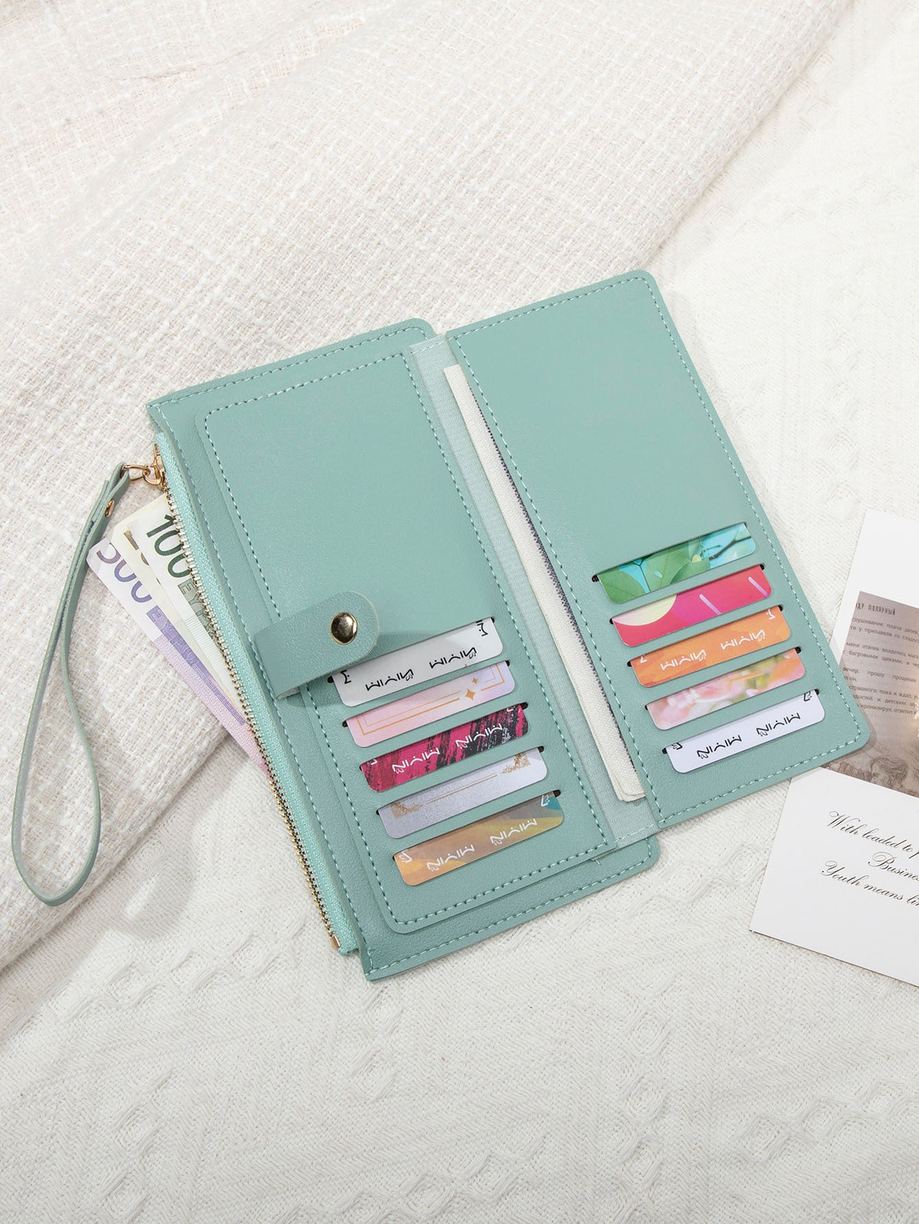 New Multifunctional Ultra-thin Women's Long Wallet Fashionable Folding Zipper Buckle Clutch Solid Color Portable Coin Purse