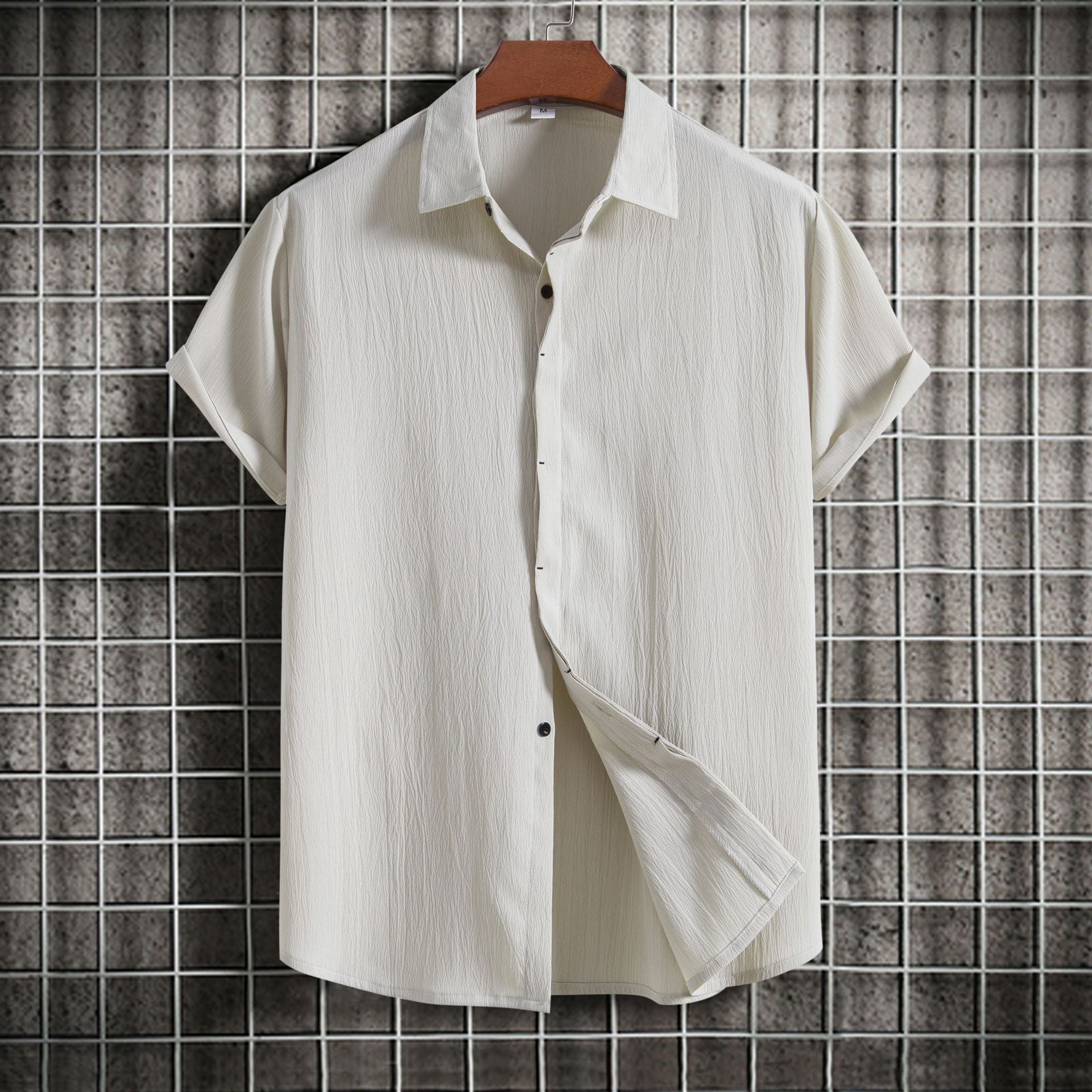 Chemise Homme Manches Courtes Couleur Unie – Casual, Respirante, Été 2025