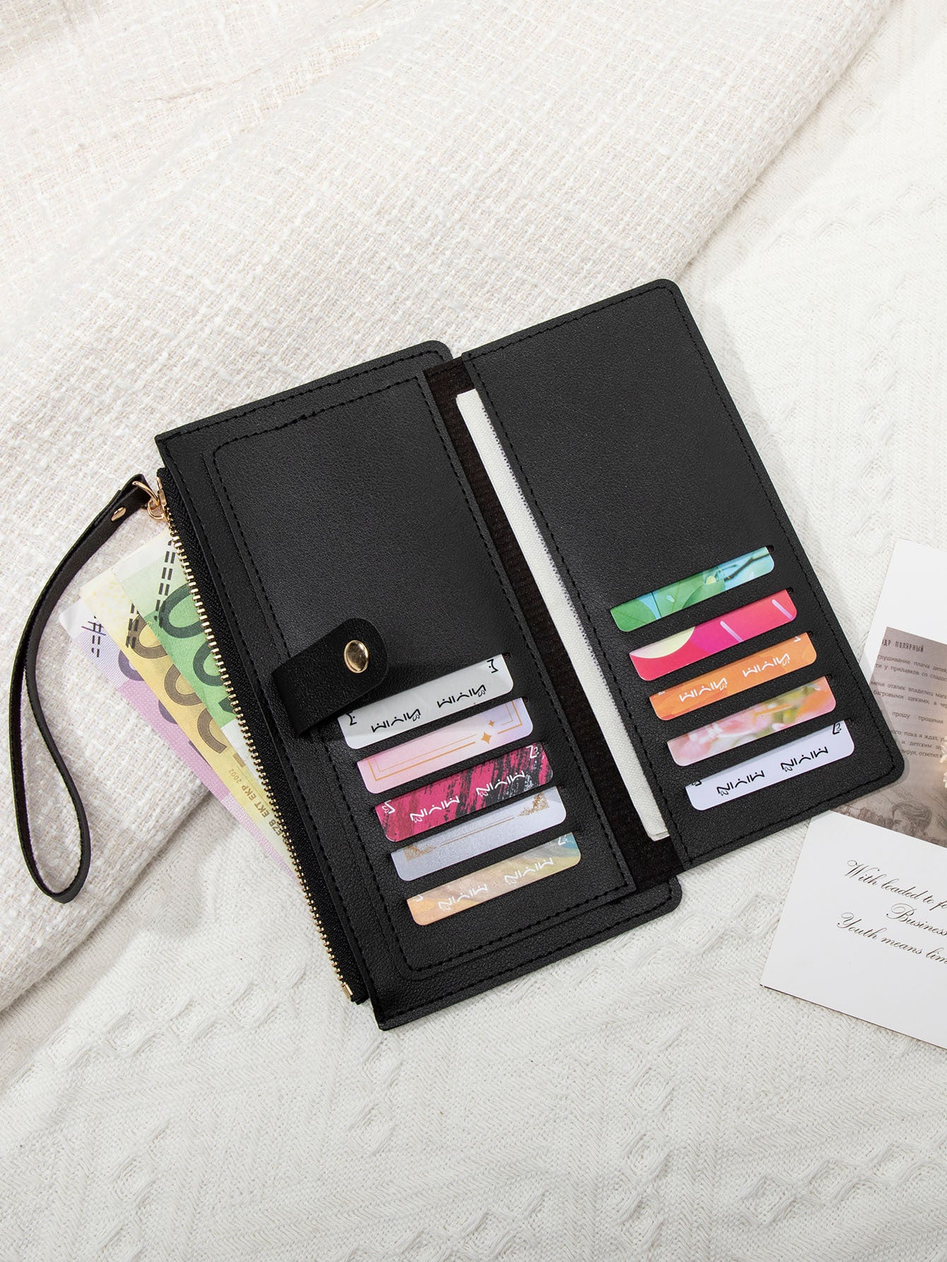 New Multifunctional Ultra-thin Women's Long Wallet Fashionable Folding Zipper Buckle Clutch Solid Color Portable Coin Purse