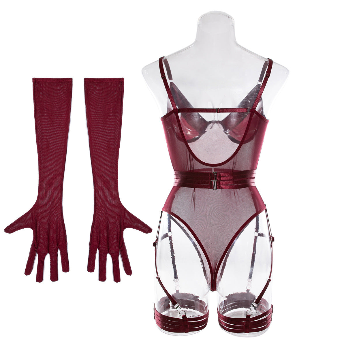 Lingerie Sexy Trois Pièces Dentelle avec Gants – Bralette, Culotte & Gants