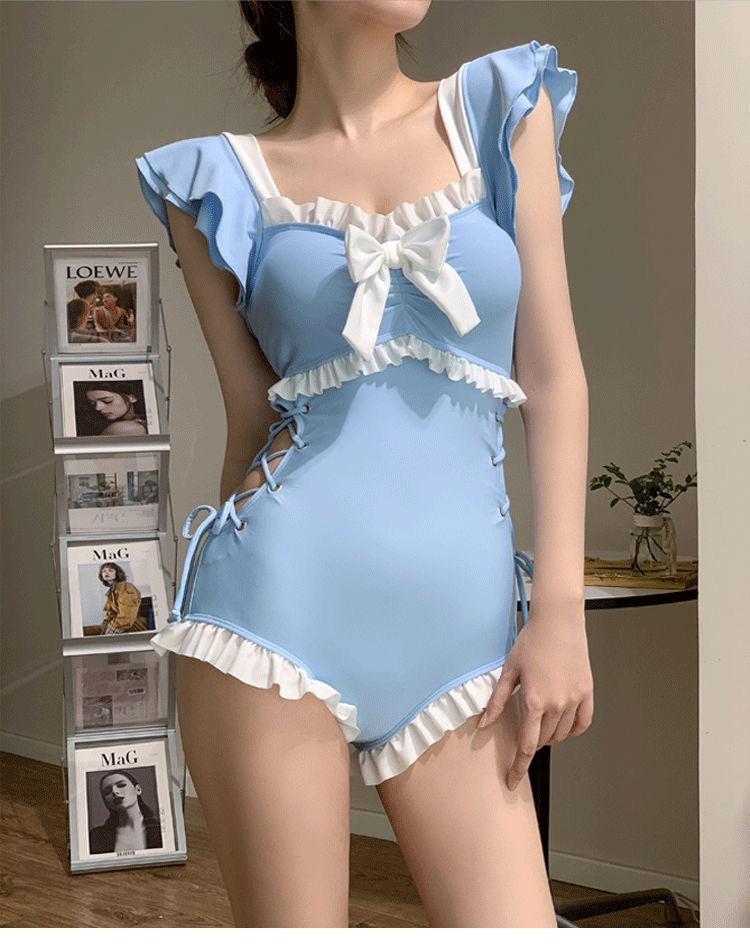 Korean Style Swimsuit Female One-Piece Cute Girl Conservative Belly-Covering Slimming Look Ins Style 2025 New Resort Hot Spring Swimsuit