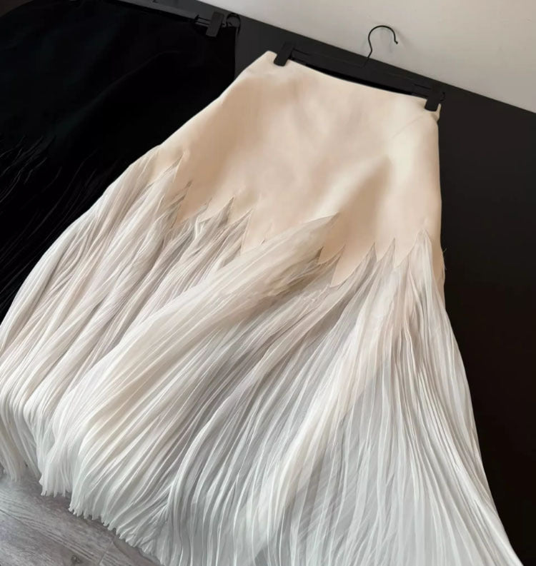 Petal Pleated High Waist Skirt Summer Elegant Lace Heavy Industry Pleated Draped Sense Large Skirt Gentle Long Skirt for Women